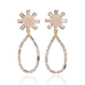 Bounkit Gold-Tone Crystal and Moonstone Earrings